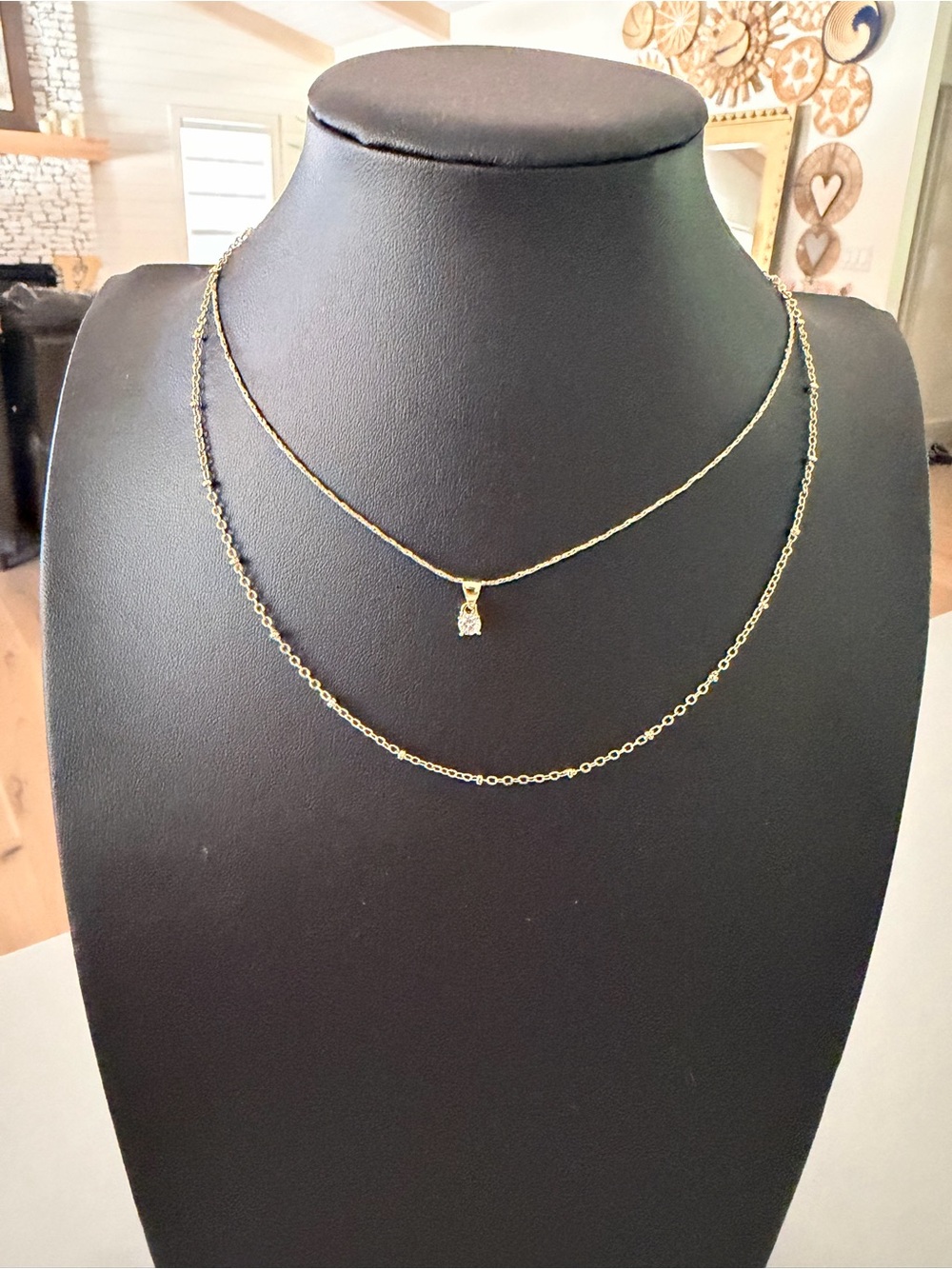 Gold Layered Necklace Set with Solitaire Moissanite Pendant✨